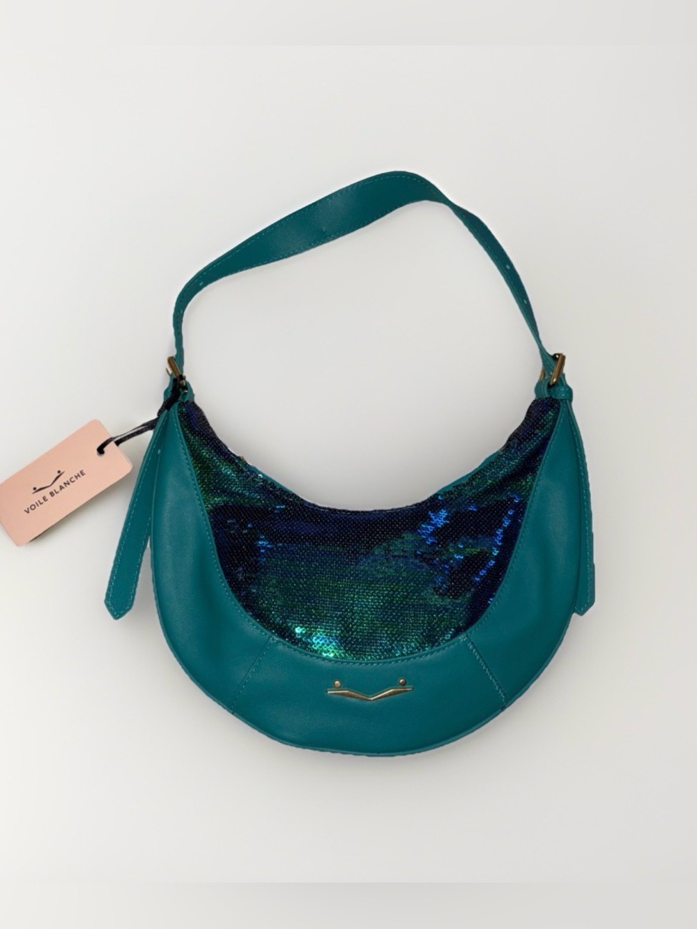 NWT VOILE BLANCHE CLUB Forest Green and Blue Sequins Shoulder Bag